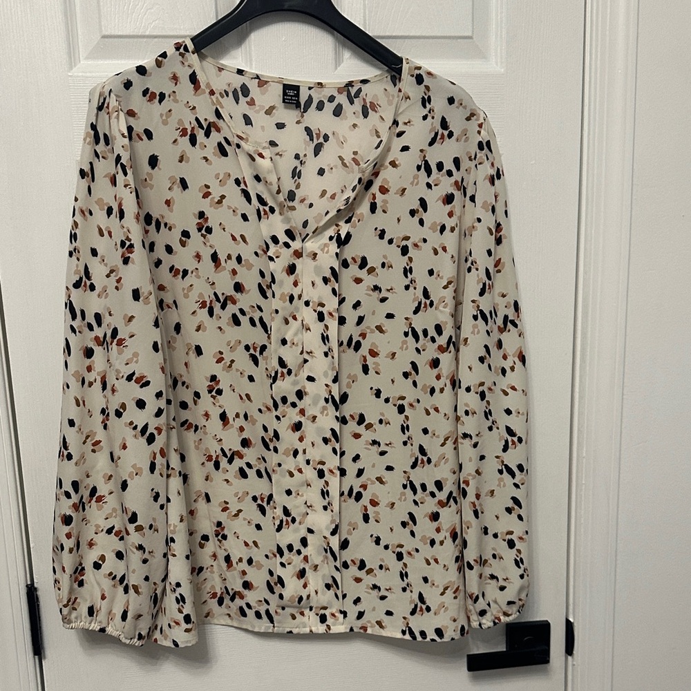 SHEIN Cream and Black Patterned Blouse
